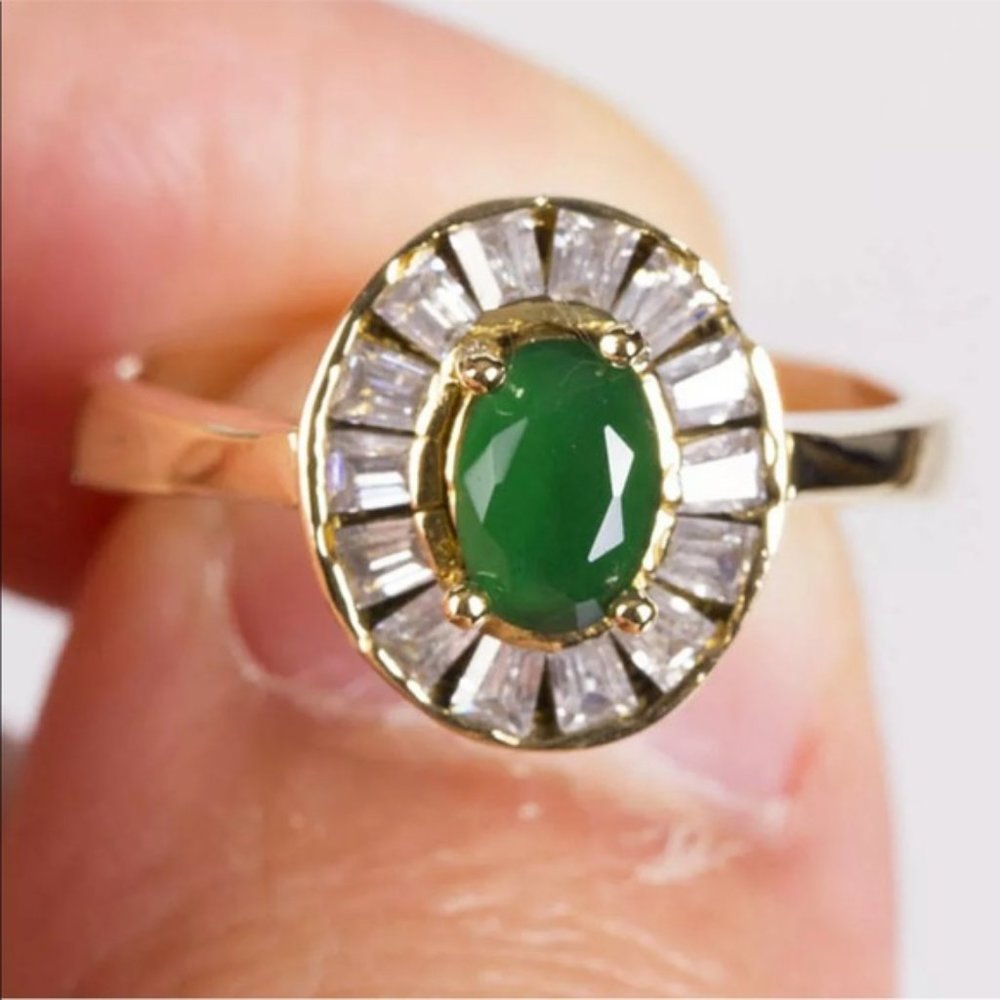 Emerald Sapphire Two Tone Turkish Silver 925 Ring - Picture 8 of 8